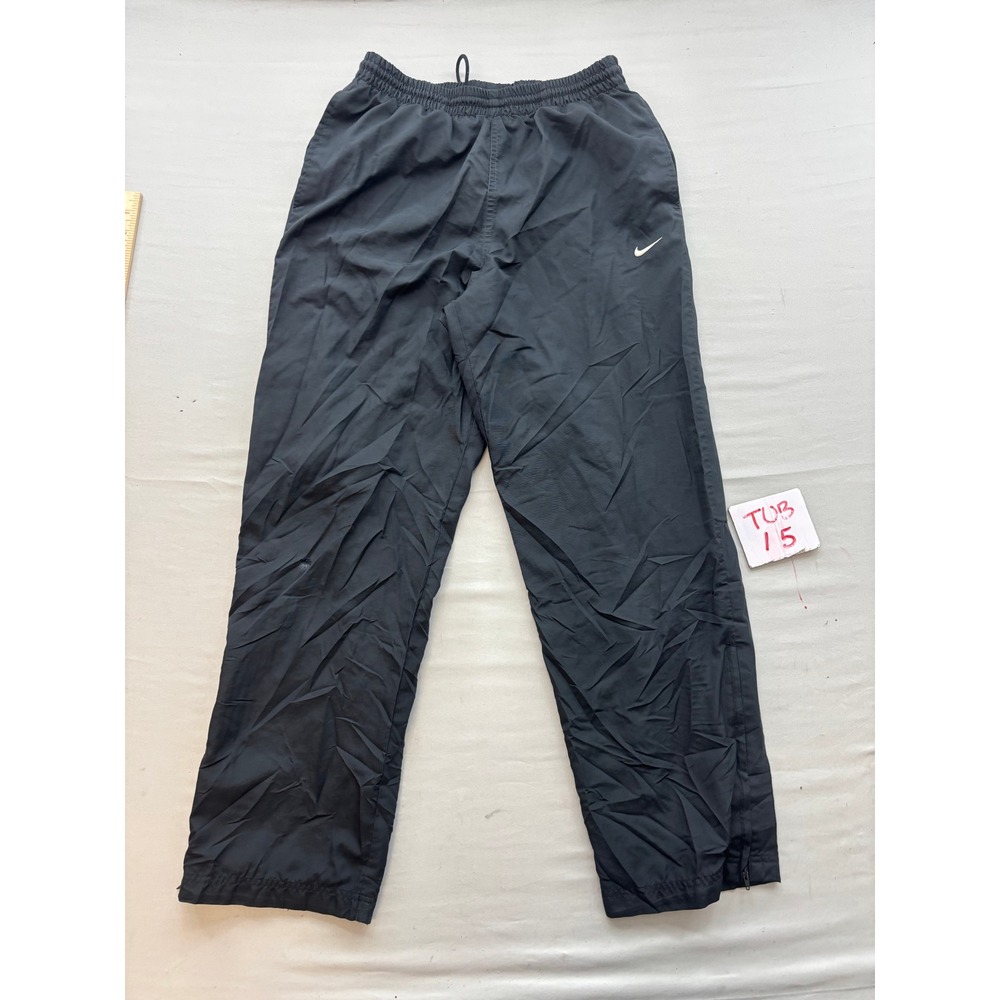 Nike Mens Black Mesh Lined Track Pants Small Windbreaker Swoosh Zipper Cuffs